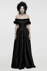 Black Short Puff Sleeves Lace-Up Women's Gothic Dress